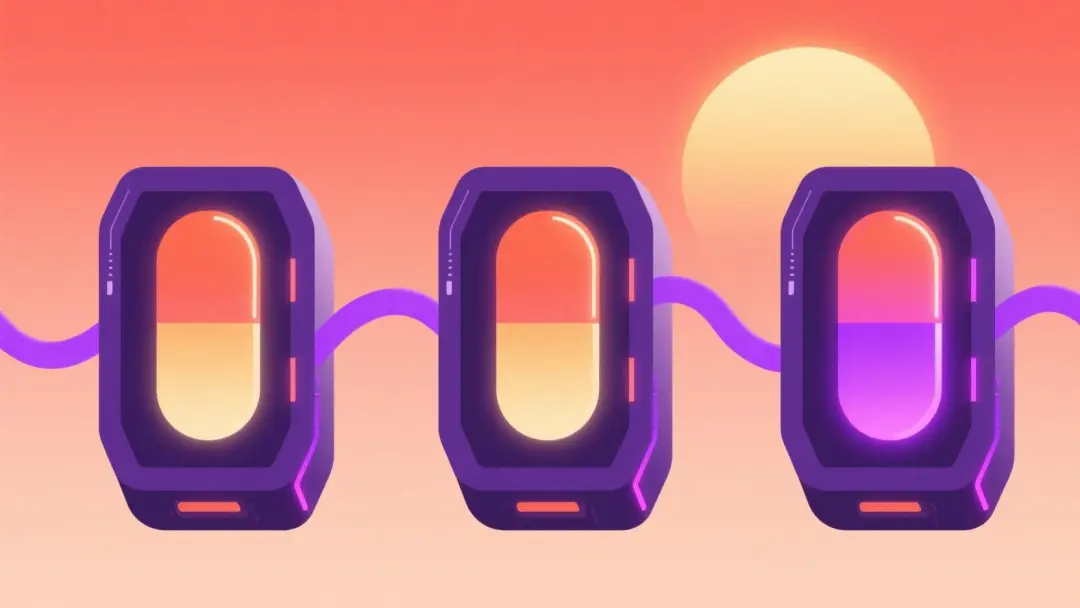 重複 3 次 = 封裝 · 時間軸上三個相同的動作被一個發光的封裝膠囊捕獲，打包成一個獨立的 skill 模塊，從此自動運行