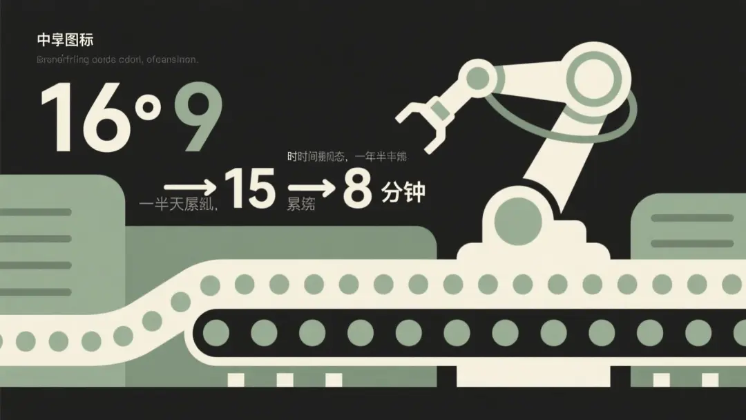 開篇首圖 · 主題意象：一年半把生產線從 15 天壓到 8 分鐘的時間摺疊感