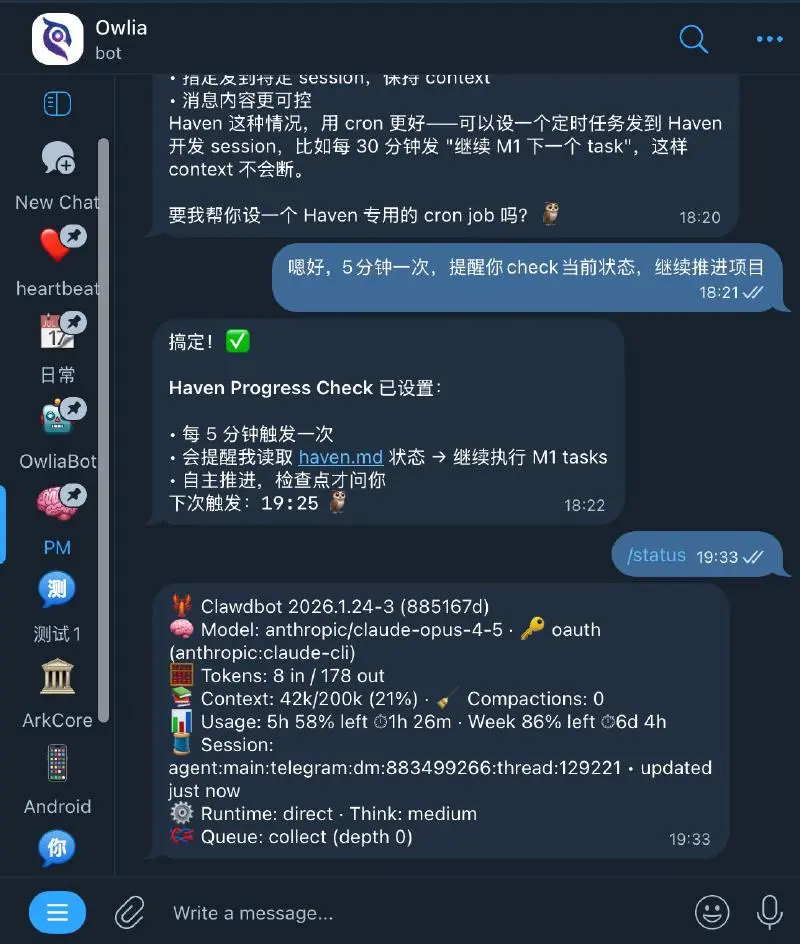 打開 Thread 模式的 Telegram Bot DM