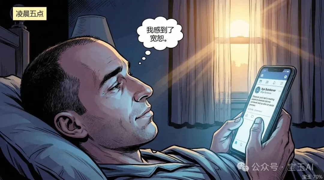 凌晨五點，Brockman 在手機上看到 Ilya 的帖子，感到寬恕