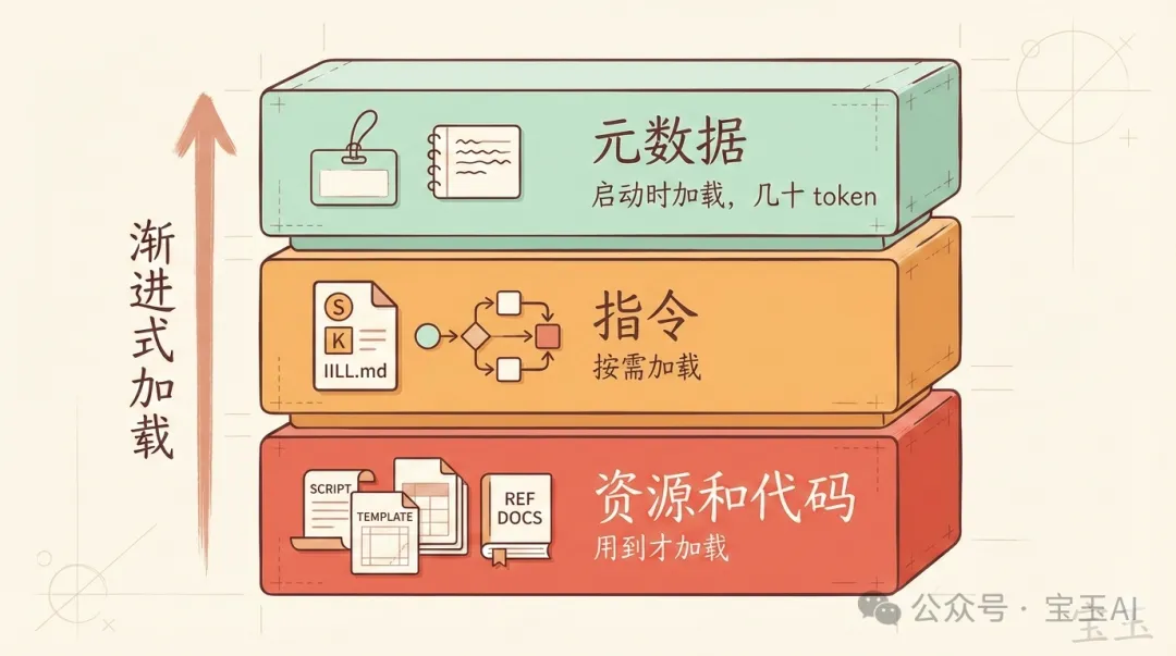 Skill 的三層架構：元數據、指令、資源代碼