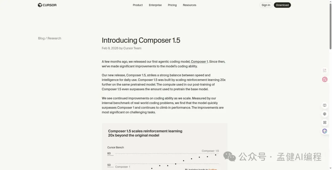Cursor Composer 1.5 發佈公告