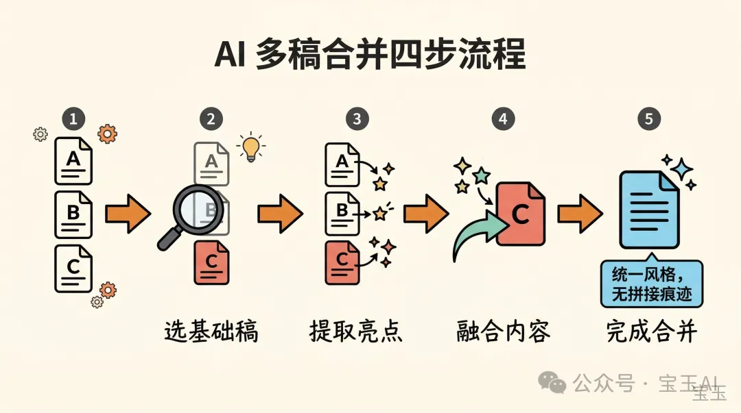 AI 多稿合併四步流程