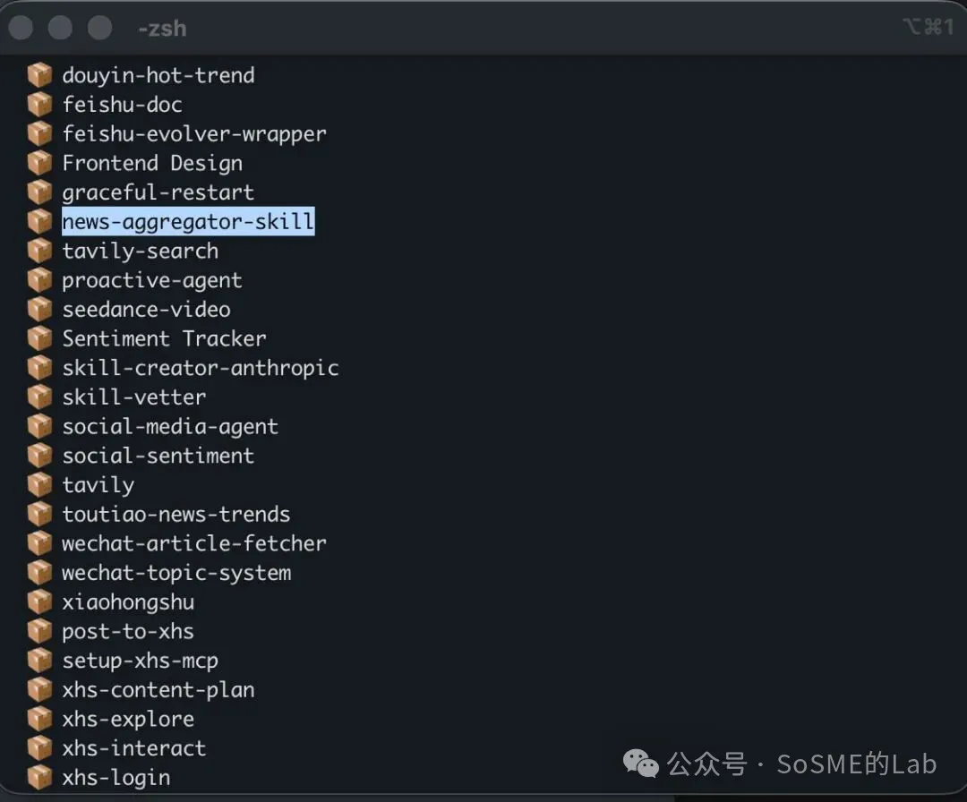 本地已安裝:news-aggregator-skill 出現在 skills 列表